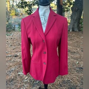 Ann Taylor Red Tailored Wool Cashmere Blend Blazer Jacket Sz 6 Three Button Soft